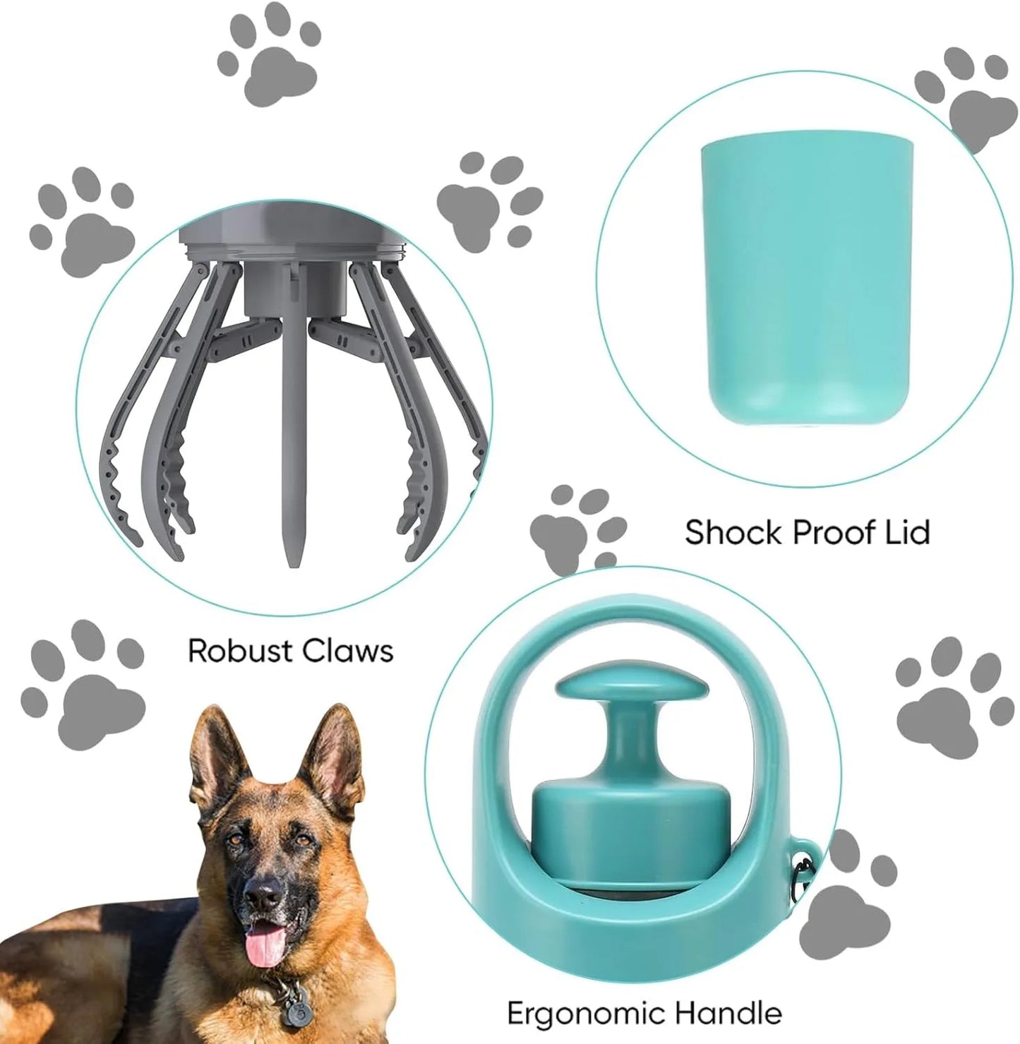 Portable Dog Pooper Scooper No Touch Claw Pickup Tool with Waste Bag Holder