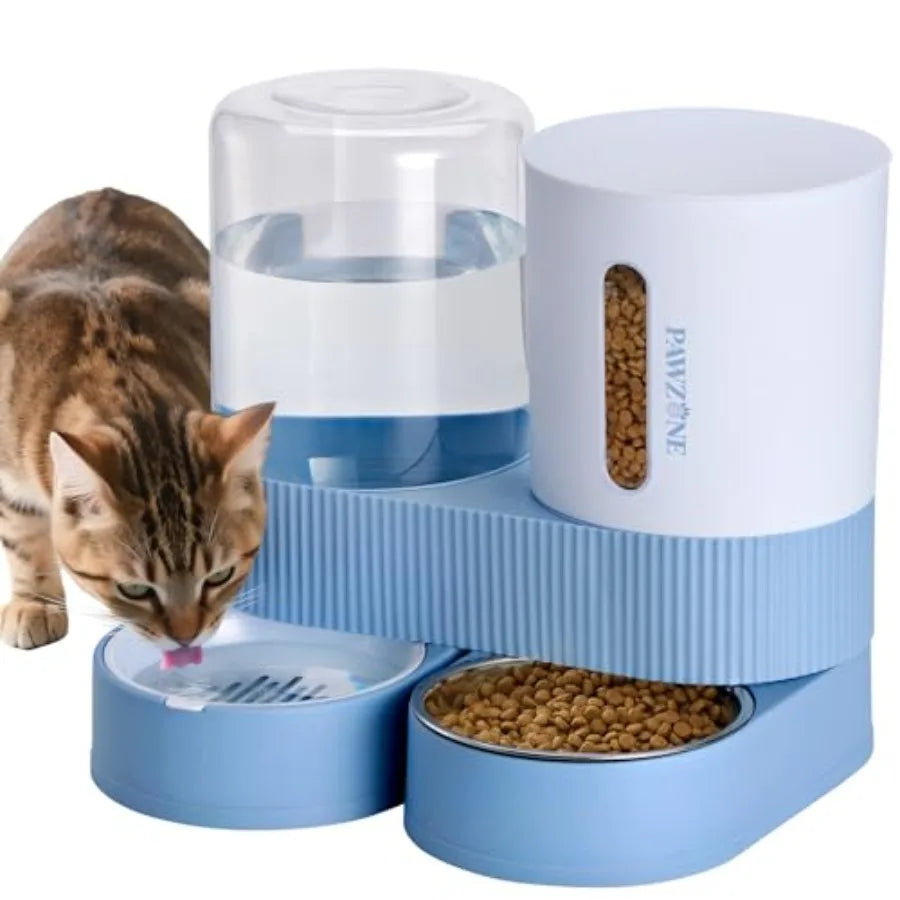 2 Pack Automatic Cat Feeder Stainless Steel Water Dispenser Gravity Food Feeder and Waterer Set with Pet Food Bowl for Small Me