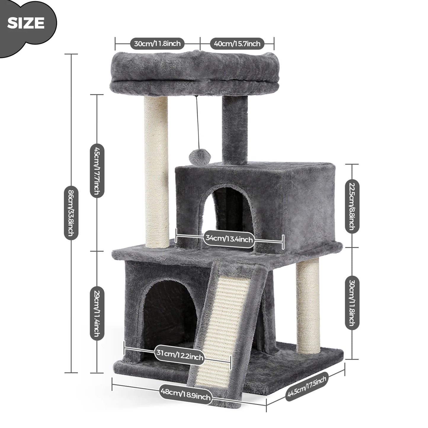 Large Cat Tree for Indoor Cats, Multi-Level Cat Tower with Scratching Post