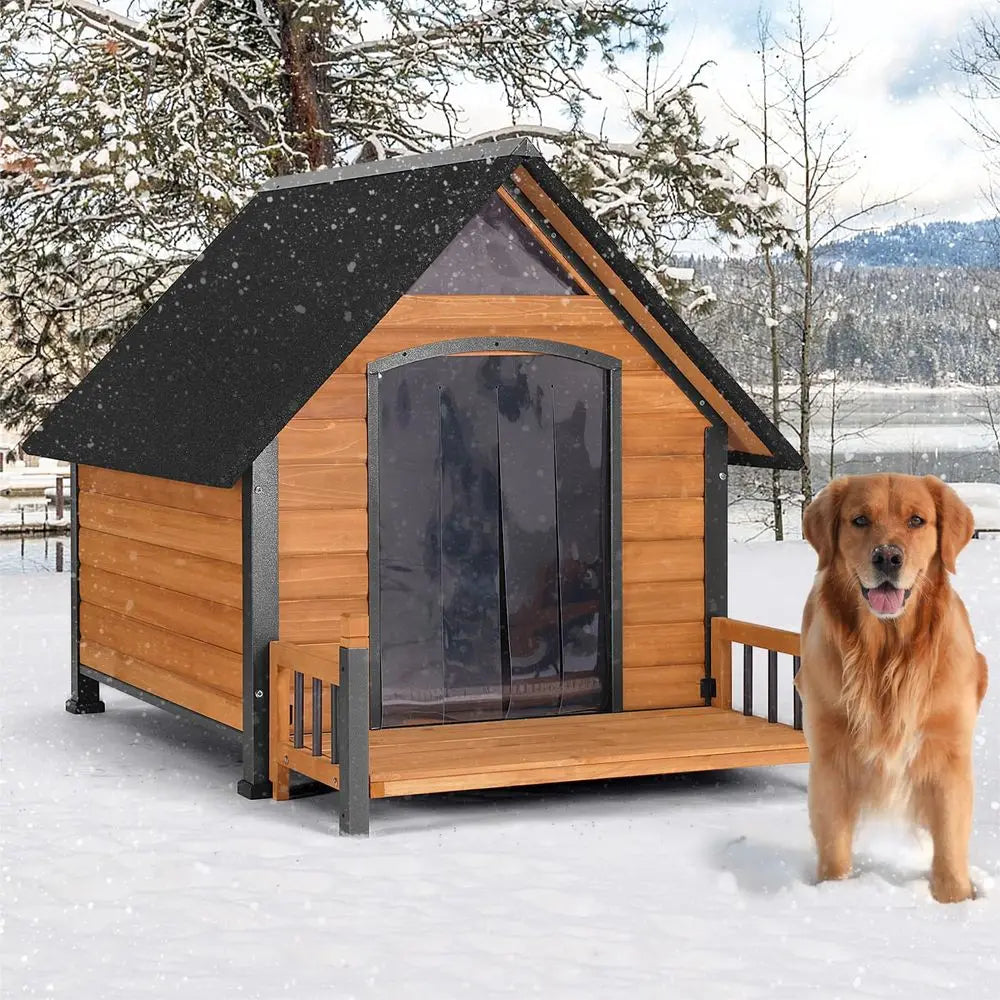 Dog House with AllAround Insulated Liner Weatherproof Puppy Shelter Indoor Dog Kennel, AntiBite Dog Home for Large Breed with P