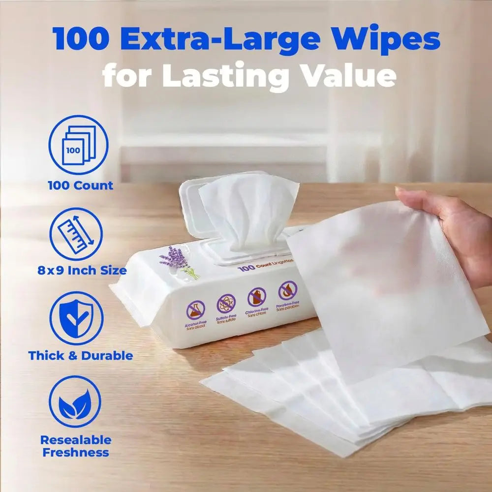 100 Count Dog Wipes: Large Size for Cleaning, Deodorizing, and Gentle Care with Lavender & Vitamin E
