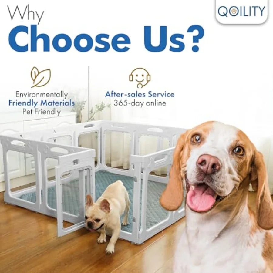 Clear Dog Playpen with Door - Height 30 Inch 12 Panels - Reduces Indoor Puppy/Small Dog Anxiety White
