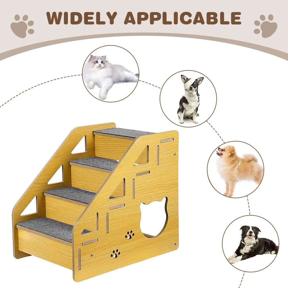4-Step Wooden Pet Stairs Nonslip Carpeted Cat and Dog Steps Indoor Pet Steps Pet Furniture for Dogs and Cats for Bed