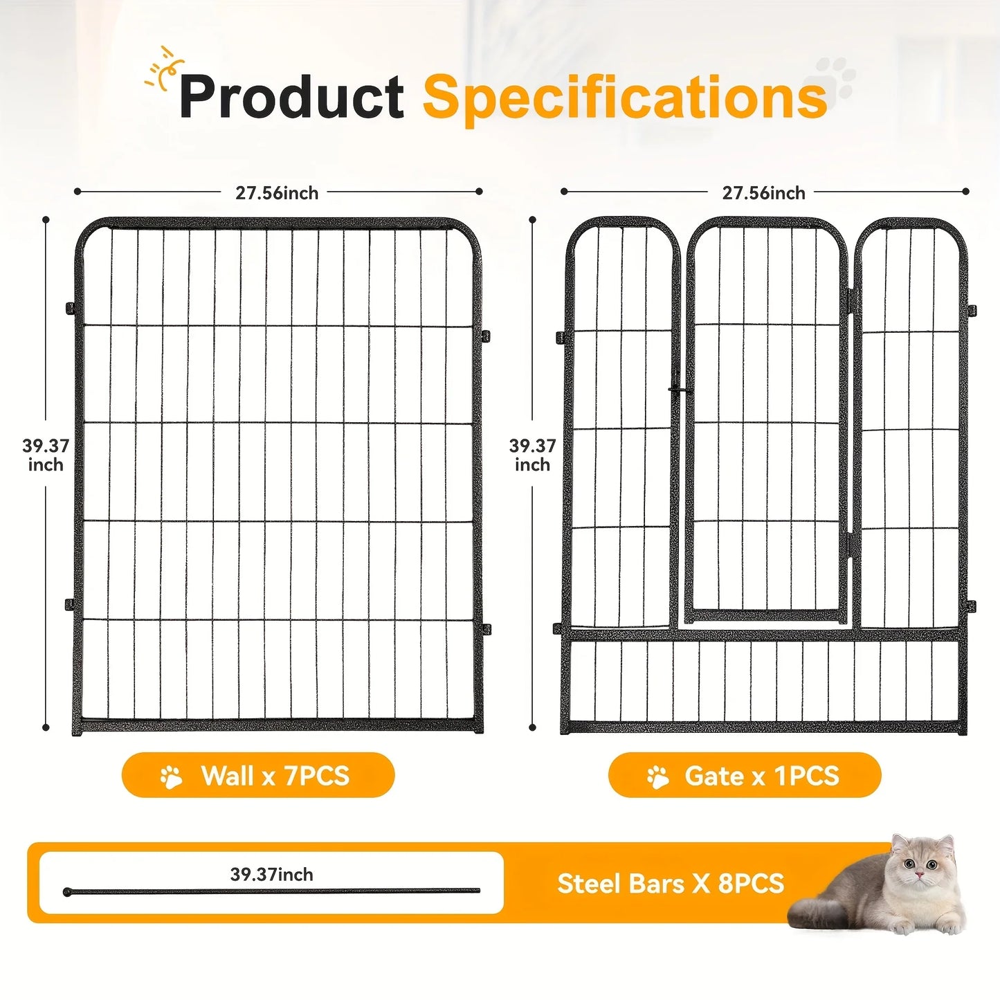 Heavy Duty Metal Dog Playpen, Pet Fence with Gate, for Large/Medium/Small Dogs