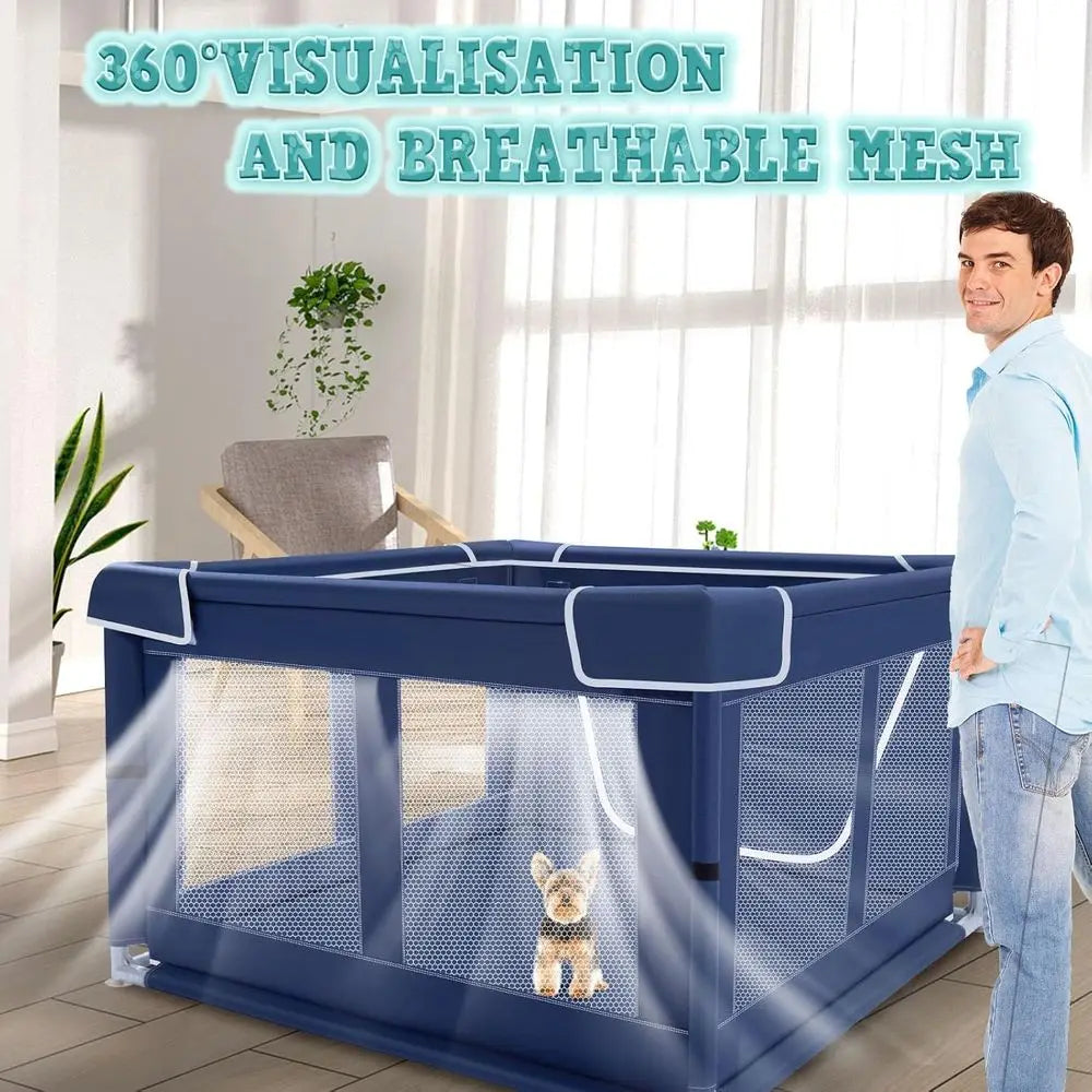 42x42 Inches Puppy Playpen with Gate, Dog Playpen for Puppies or Small Dogs, Indoor & Outdoor, Sturdy Safety Dowith Thickened Fa