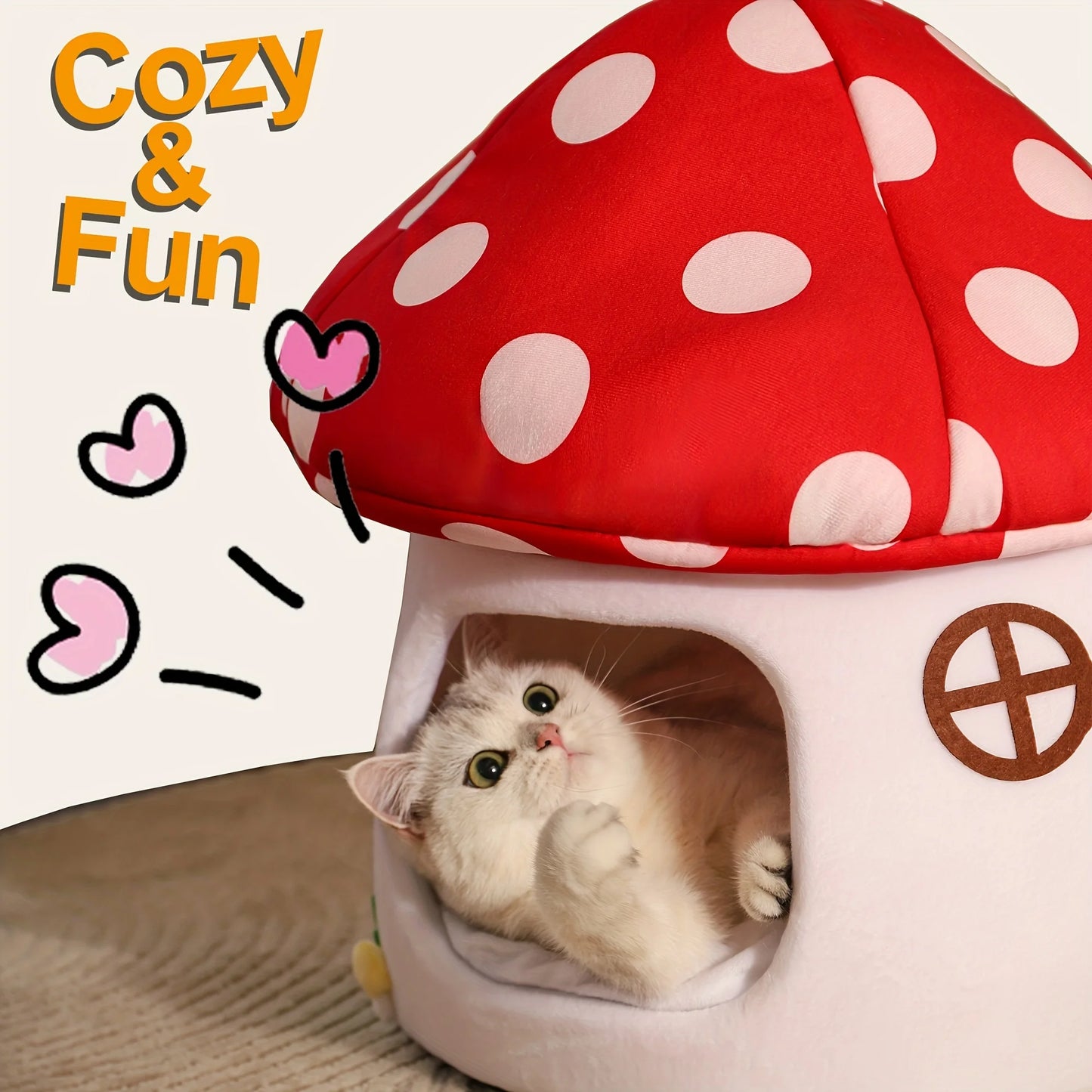 Mushroom Cat Bed Suitable for All Cats with Removable and Washable Cushion Pillow