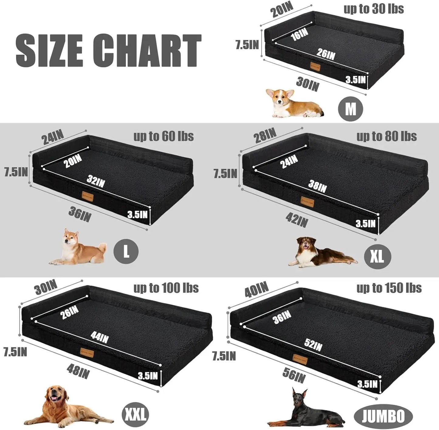 Orthopedic XL Dog Bed 48''X30'', Waterproof L-Shaped Sofa with Removable Cover