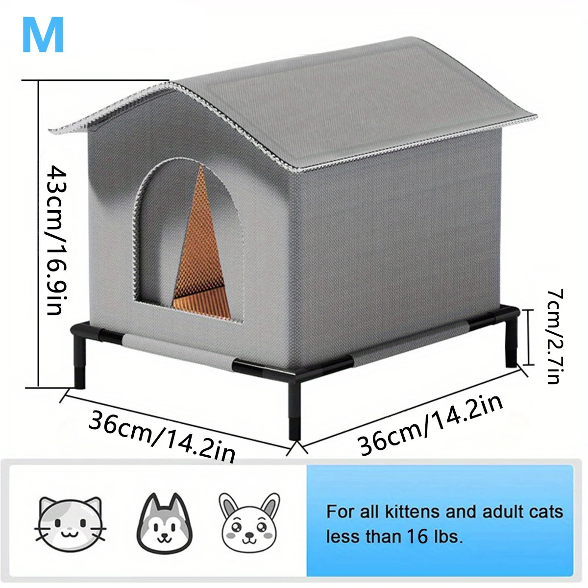 Cat House with Mat Waterproof Winter Warm Shelter Foldable Pet Cave Nest Sleeping Beds for Outdoor Cats Small Dog Puppies