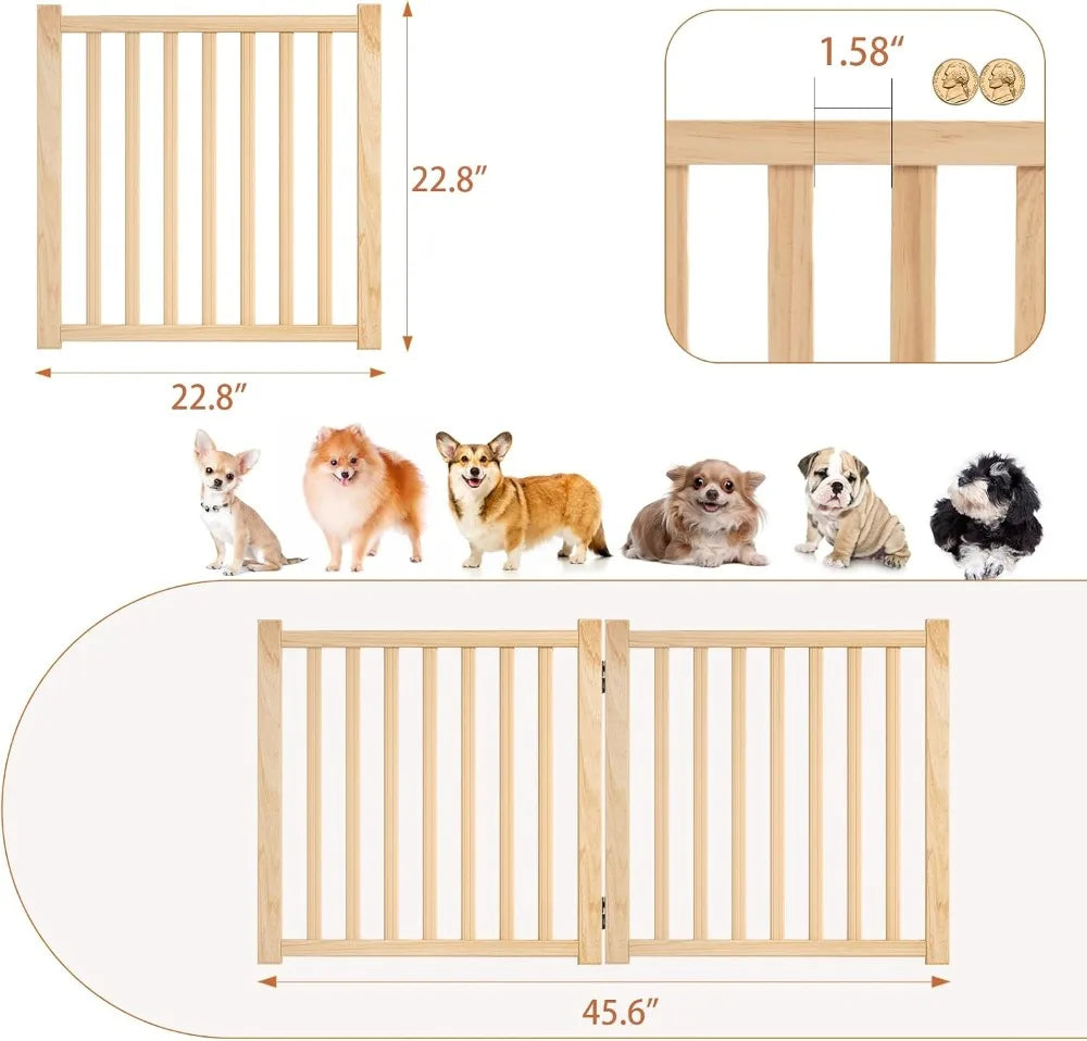 Non-Painted Wooden Freestanding Pet Gate for Dogs, 2-Panel, 23" H, Natural Pine, No Assembly Needed