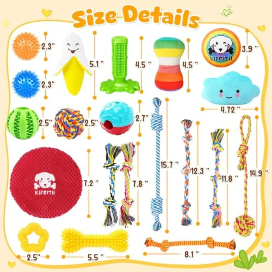 25 Pack Various Dog Toys Set Ideal for Teething, Entertainment and Interactive Play
