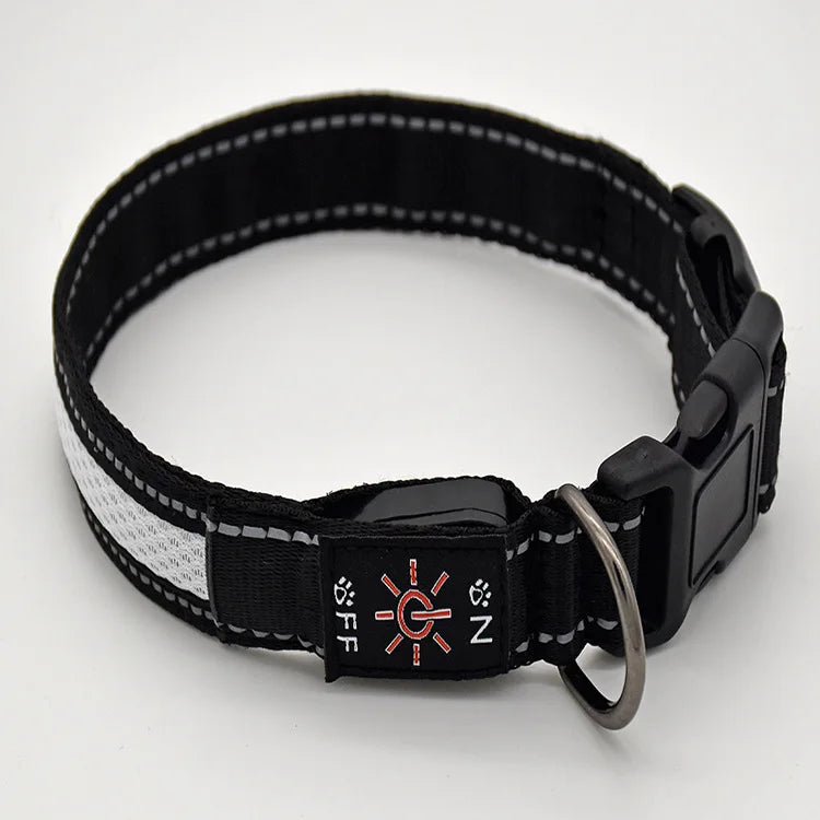 USB charging luminous dog collar, LED waterproof pet collar, dual color mesh dog neck, gold fur, night time anti loss