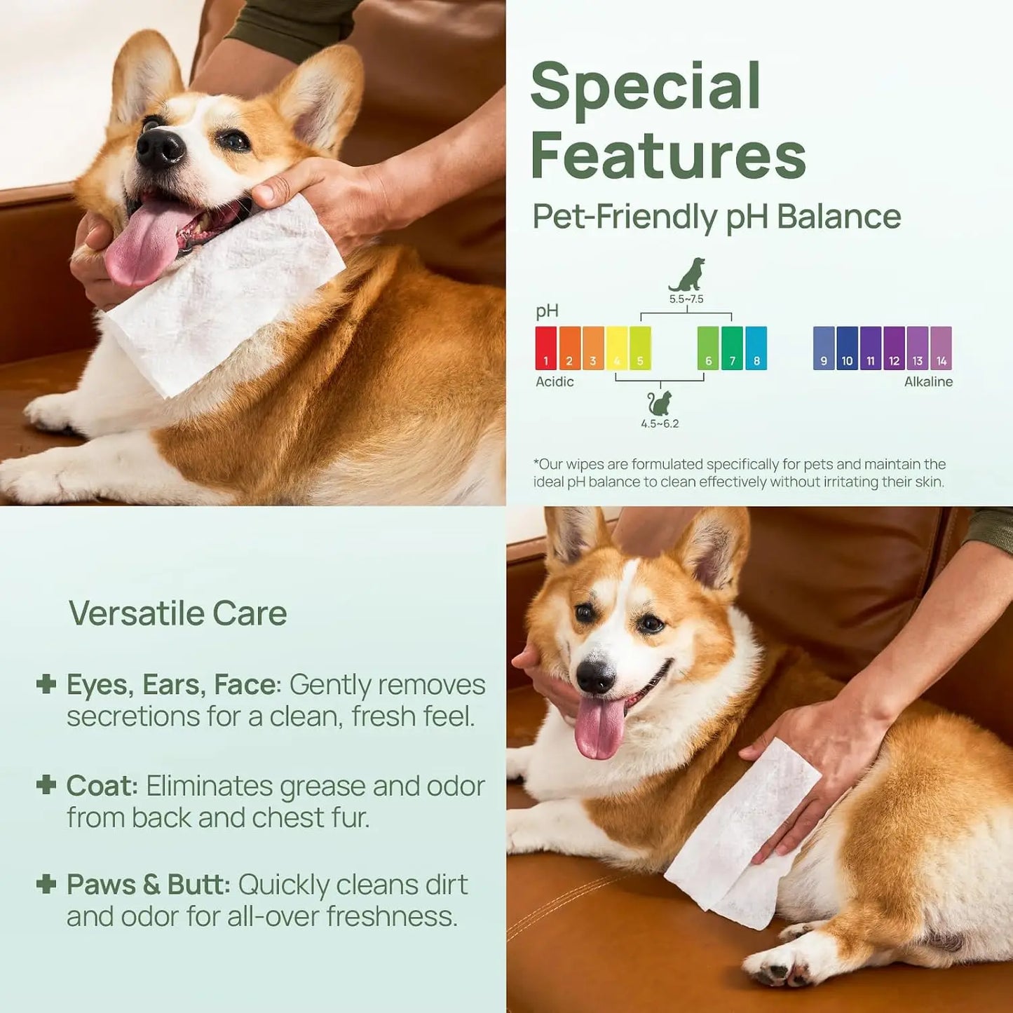 Pet Wipes for Dogs & Cats, Vet Recommended, Hypoallergenic Cleaning Wipes for Paw, Butt, Body, Soothing Allergy & Anal Gland Care, Deodorizing & Nourishing Fur Grooming