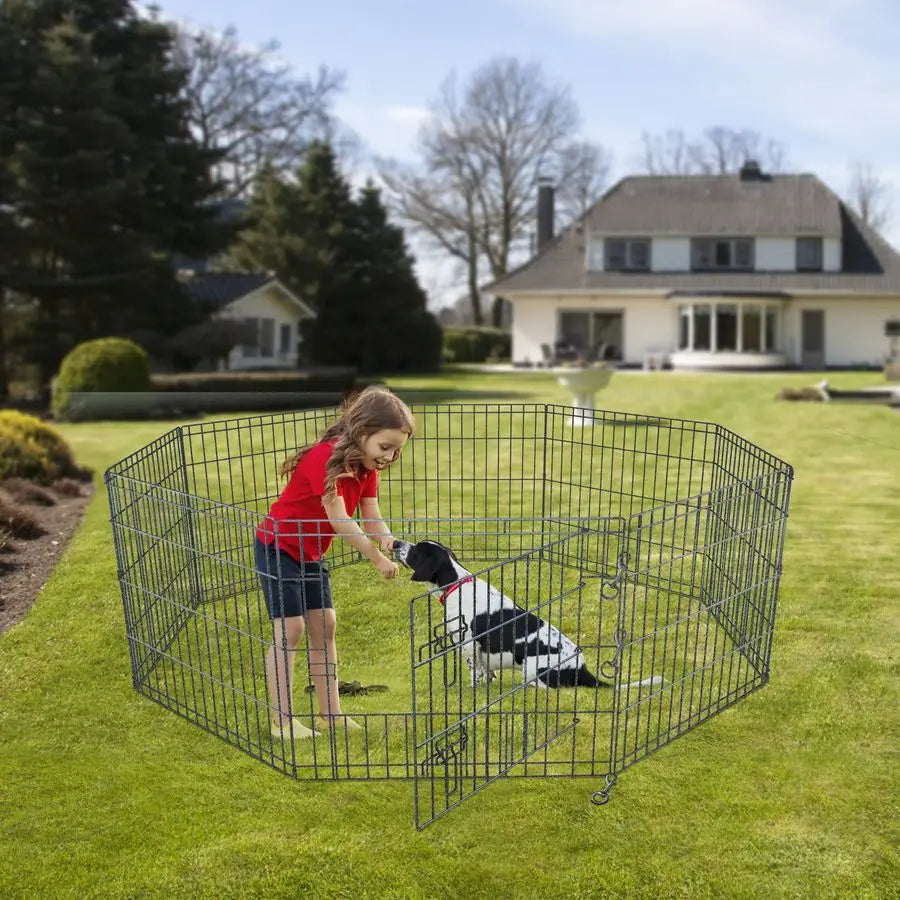 Foldable Silver Metal Dog Playpen 30 Inch Height with Cover