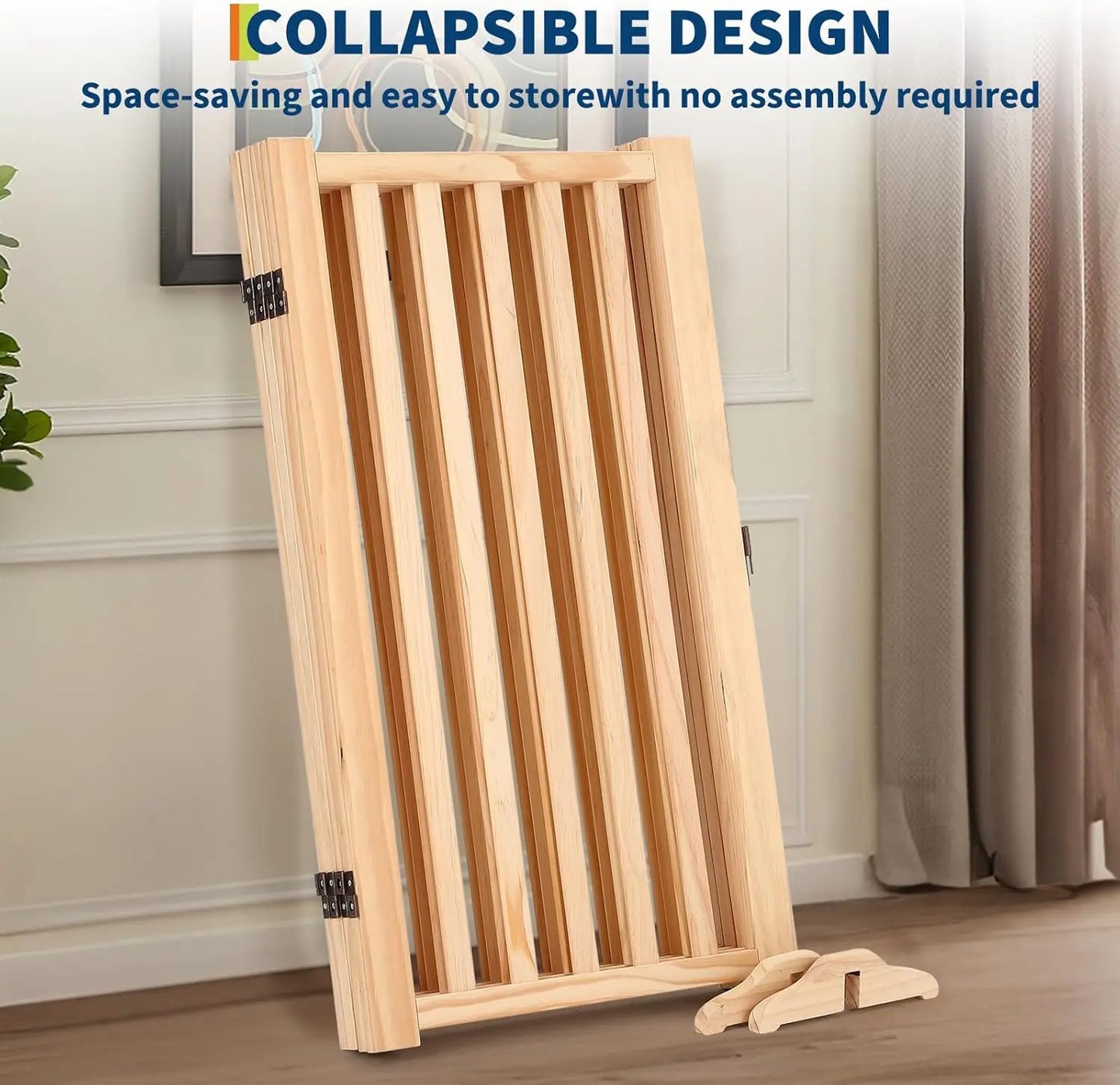 Wooden Freestanding Dog Gate 4 Panel 91cm Tall Collapsible Indoor Pet Fence Solid Pine Wood Step Over Safety Gate for Doorways