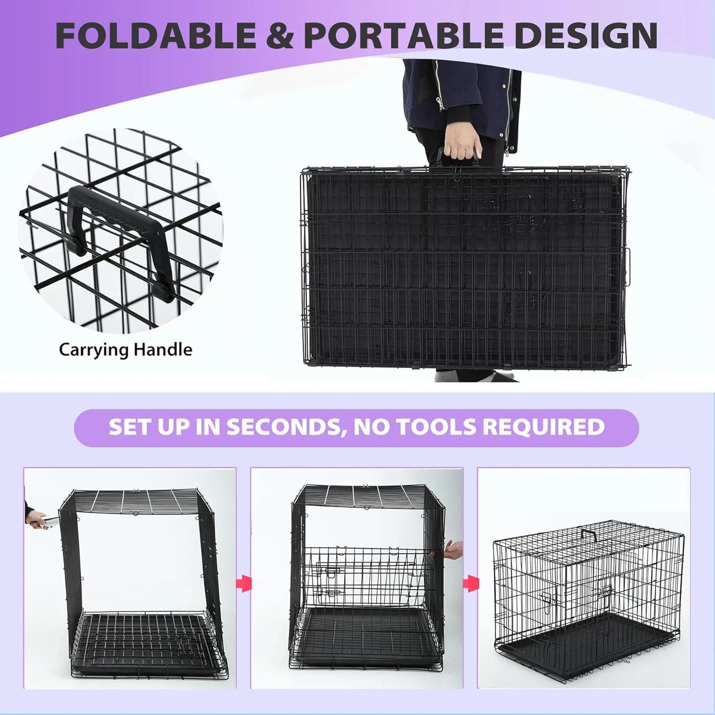 48" Foldable Metal Dog Crate with Double Doors