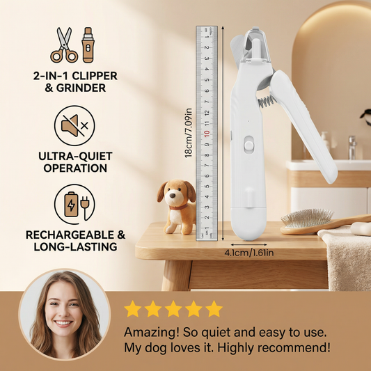 2-in-1 Professional Dog Nail Clipper & Grinder – Ultra-Quiet & Rechargeable