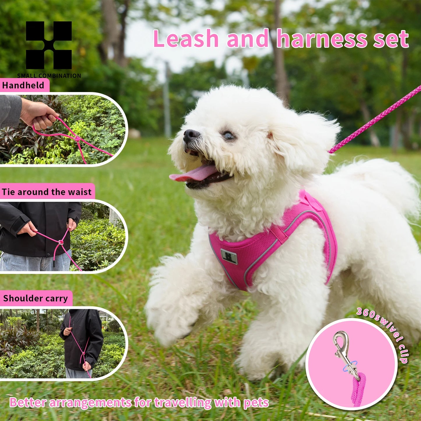 Dog Harness Leash Set for Small Medium Dog - Adjustable Reflective