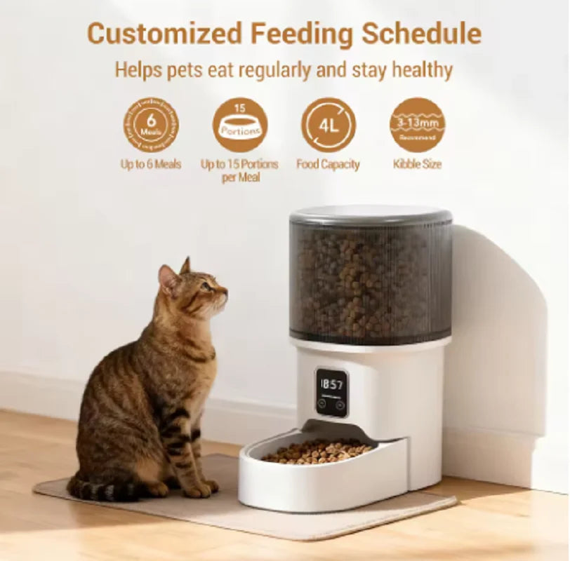4L WiFi  Automatic Pet Feeder Programmable  Automatic Pet Feeder for Small Dogs Cats, Up to 6 Meals Daily, Timer/Portion Control