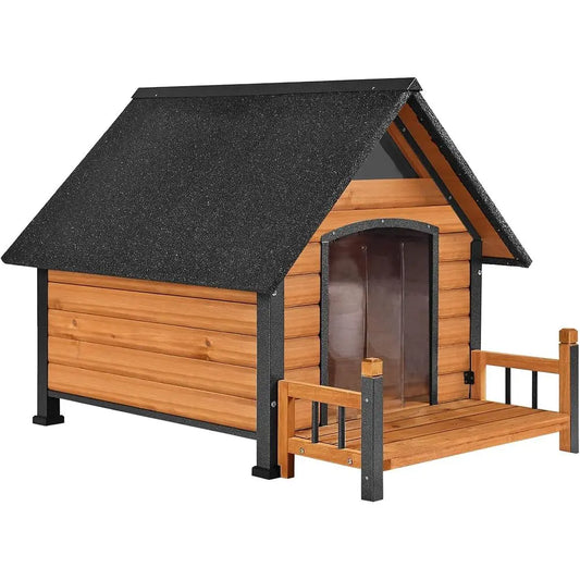 Dog House with Anti-Bite Metal Iron e Outdoor Wooden Dog Kennel Indoor Puppy Shelter or Small Medium Large Dogs Weatherproo(Brow