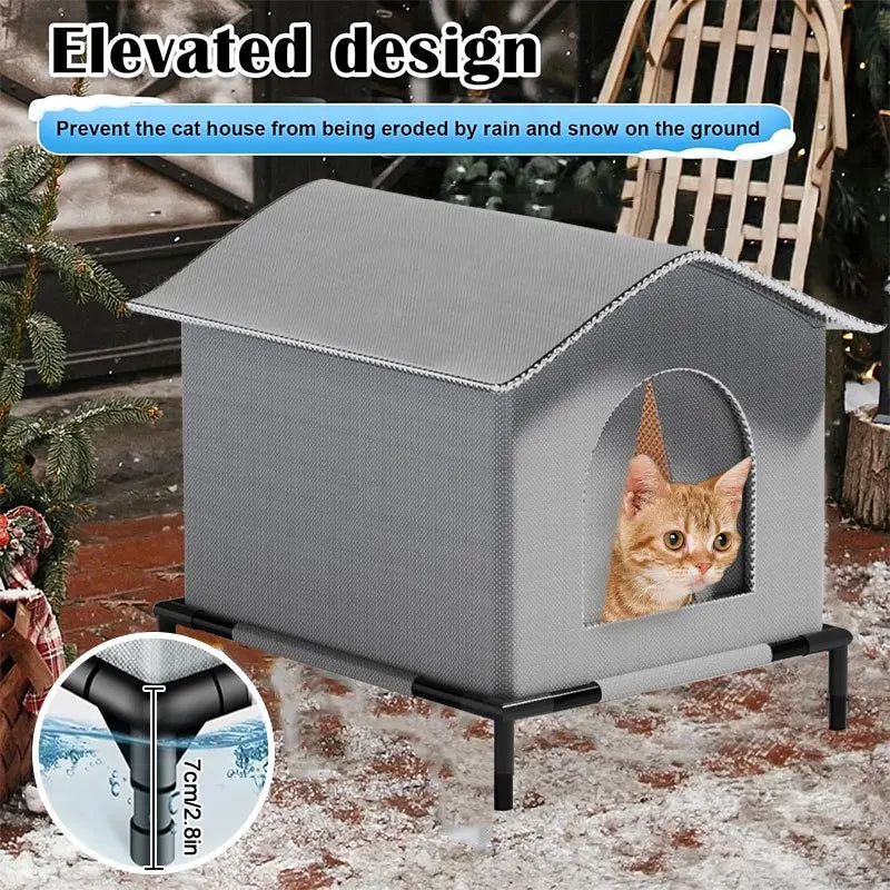 Cat House with Mat Waterproof Winter Warm Shelter Foldable Pet Cave Nest Sleeping Beds for Outdoor Cats Small Dog Puppies