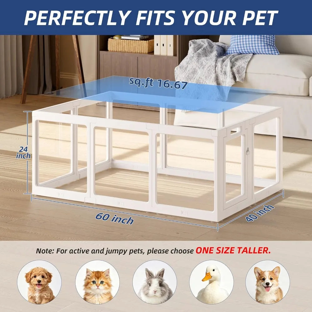 Clear Acrylic Dog Playpen, 10 Panels, Indoor Pet Fence for Puppy, Cat, Rabbit, Small Animals, Safe & Easy Assembly
