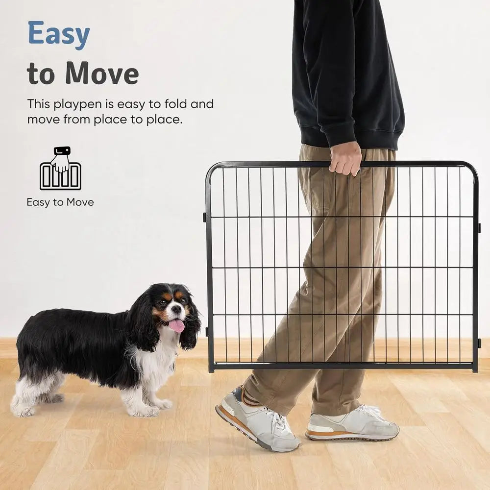 Indoor Metal 32 Inch 8 Panels Foldable Pet Fence with Door, Outdoor Small Medium Large Dog Portable Exercise Play Pen or RV Camp