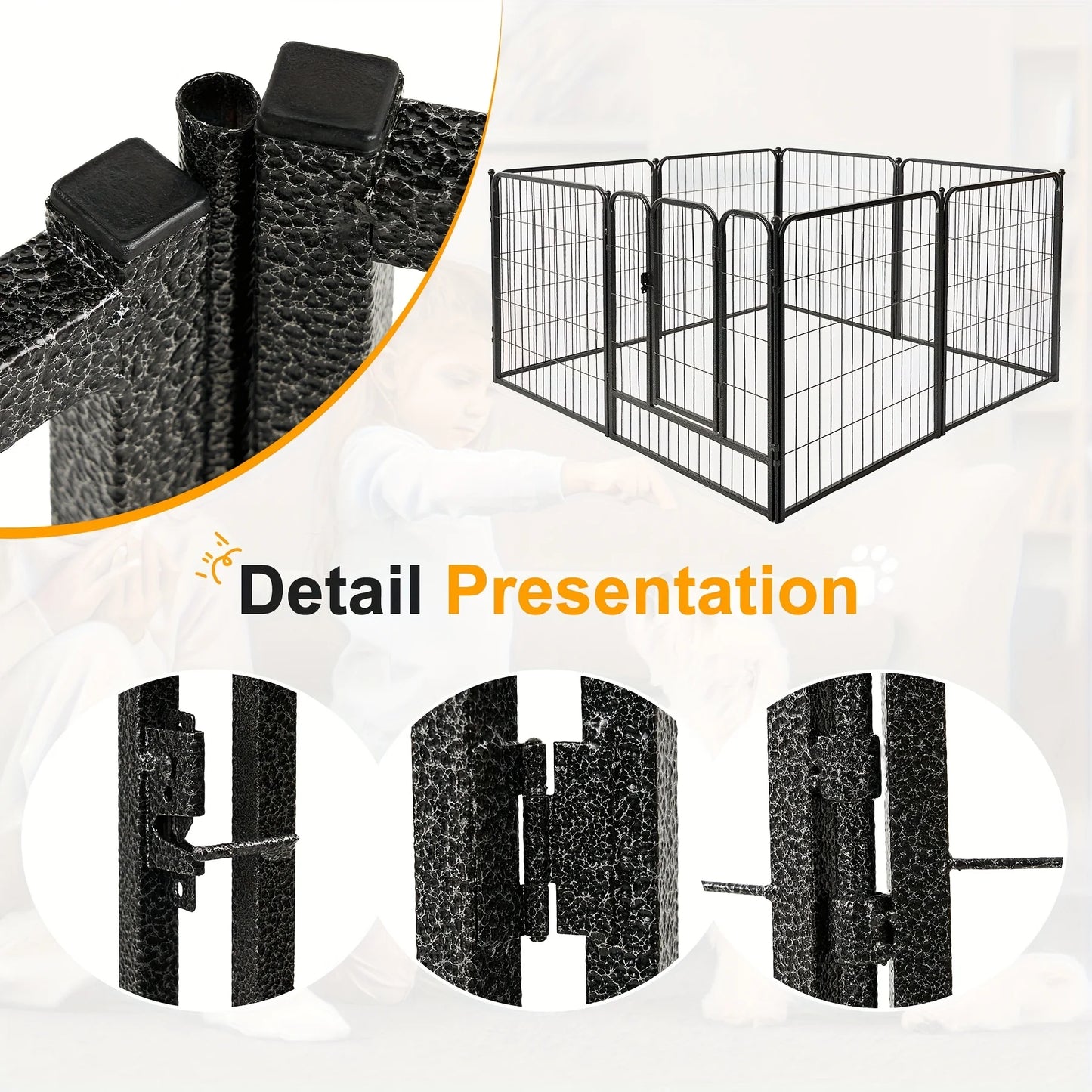 Heavy Duty Metal Dog Playpen, Pet Fence with Gate, for Large/Medium/Small Dogs