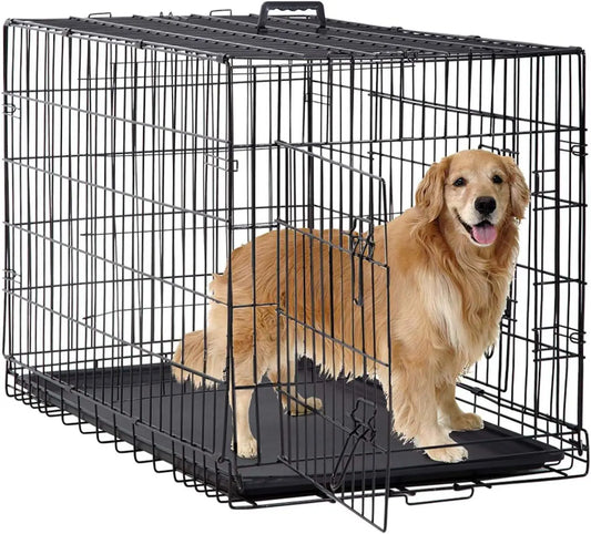 48" Foldable Metal Dog Crate with Double Doors