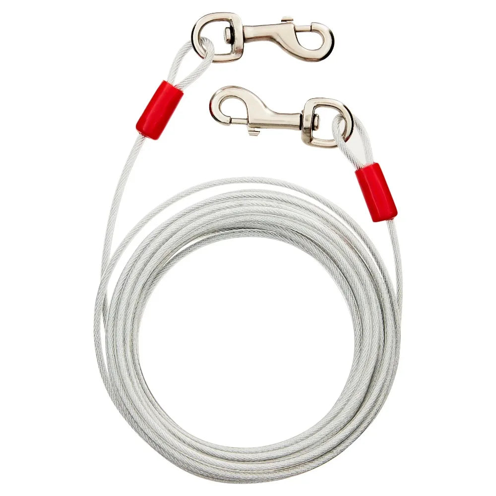 Heavy Duty 30 Feet Galvanized Steel Cable Dog Tie Out Leash for Large Dogs Up to 100 lbs Silver Metal Tether