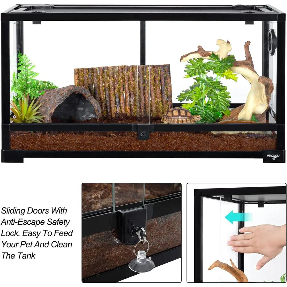 Large Reptile Tank 25 Gallon, 360°ull Vision Glass Reptile Terrarium with Top Mesh Lid or Beaded Dragon Lizard Gecko Snake Hermi