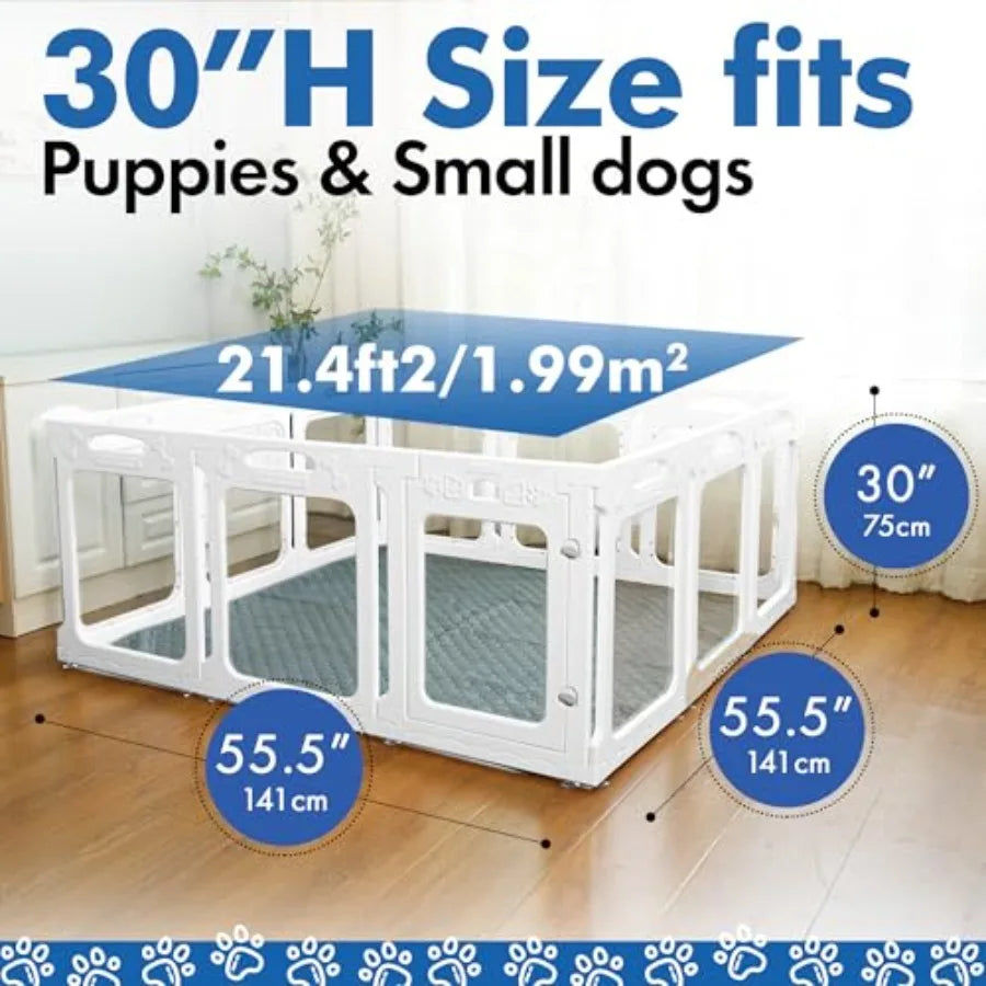 Clear Dog Playpen with Door - Height 30 Inch 12 Panels - Reduces Indoor Puppy/Small Dog Anxiety White