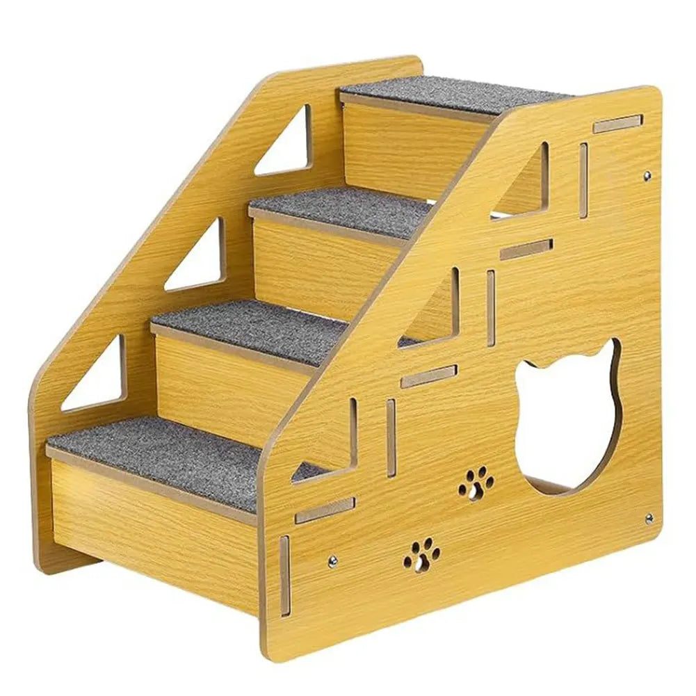 4-Step Wooden Pet Stairs Nonslip Carpeted Cat and Dog Steps Sofa Ladder Pet Furniture for Dogs and Cats for Bed