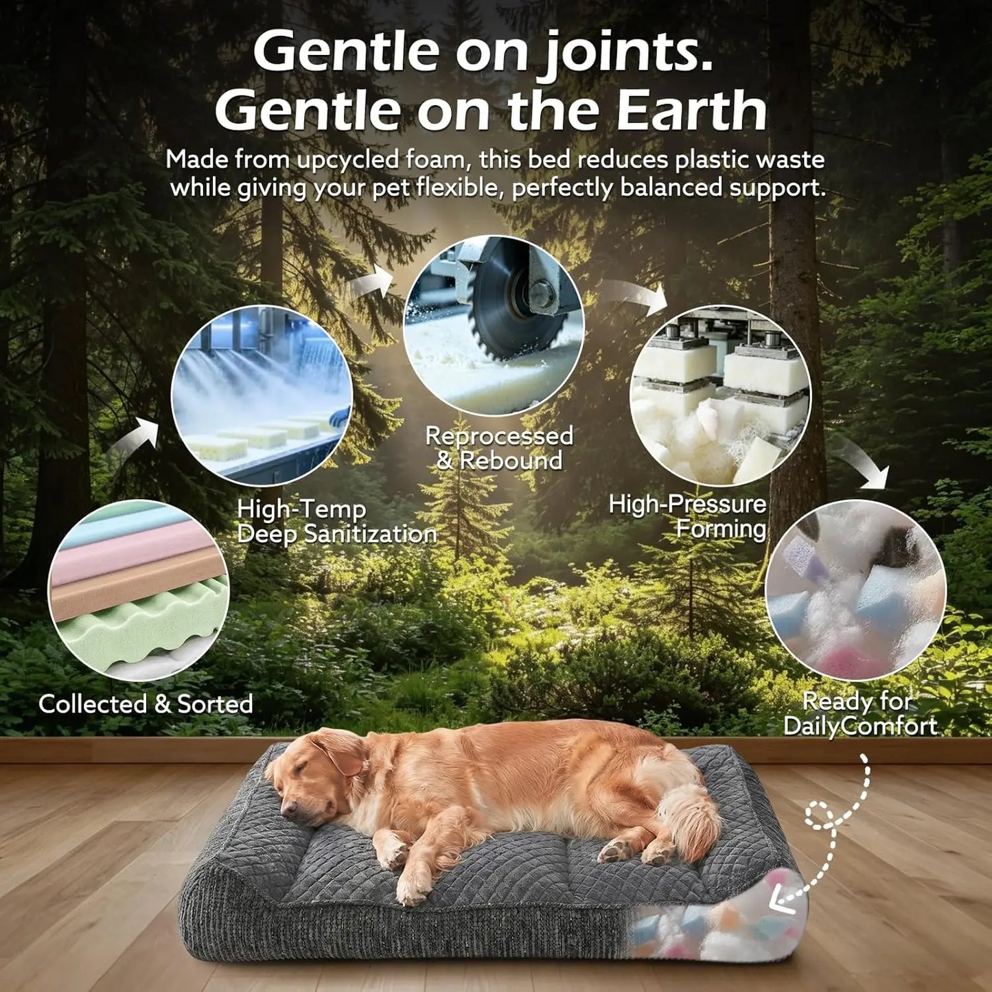 Orthopedic Dog Bed Large with Bolster Support, Washable Cover, Non-Slip Bottom, Grey 48"x35"