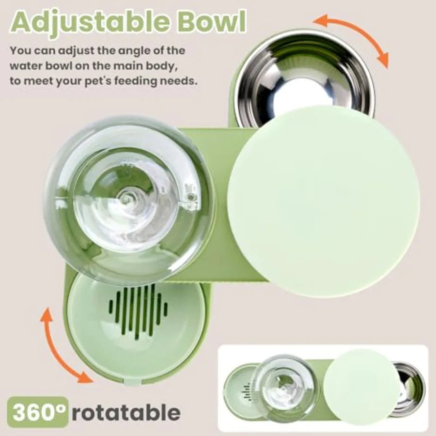 Automatic Cat Feeder Stainless Steel Water Dispenser Gravity Food Feeder and Waterer Set with Pet Food Bowl for Small Medium Ki