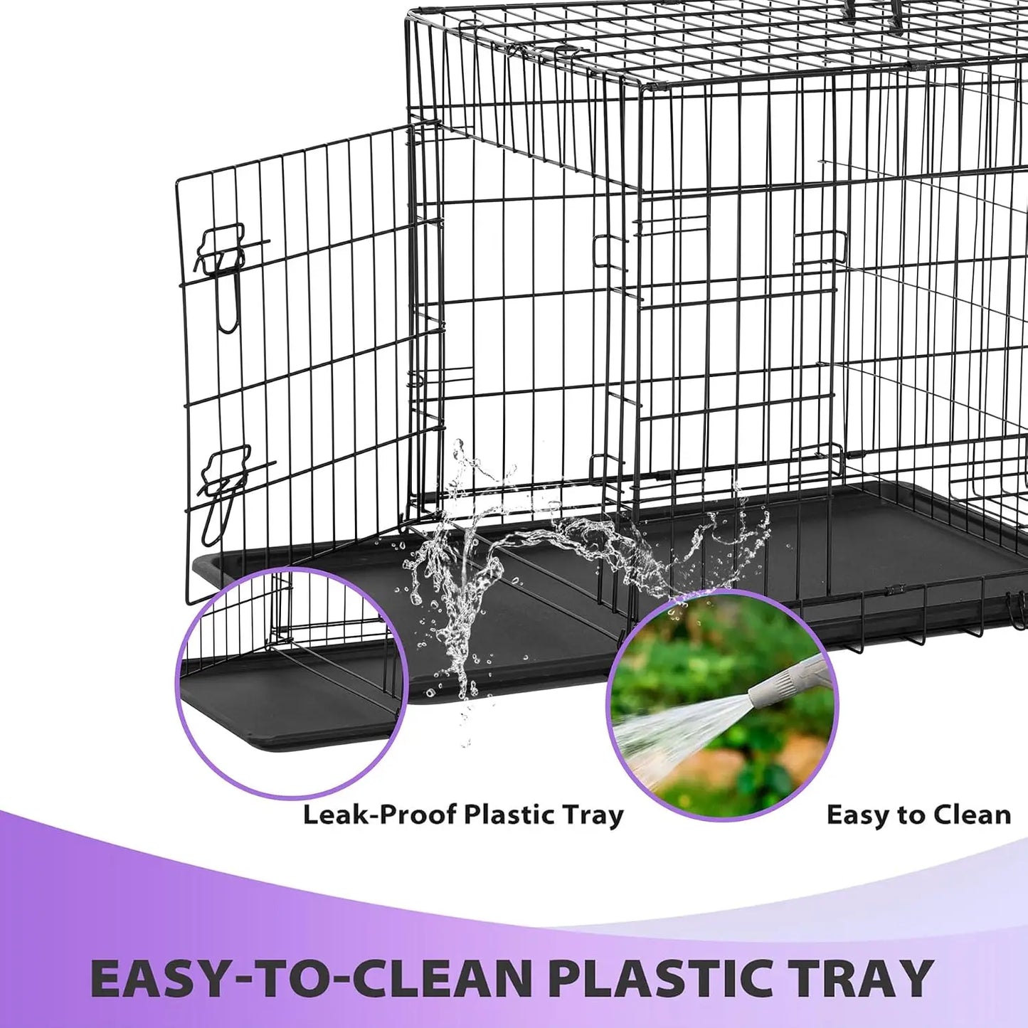 Foldable 48" Metal Dog Crate with Double Doors & Leakproof Tray, Secure Latches, Portable for Travel & Home