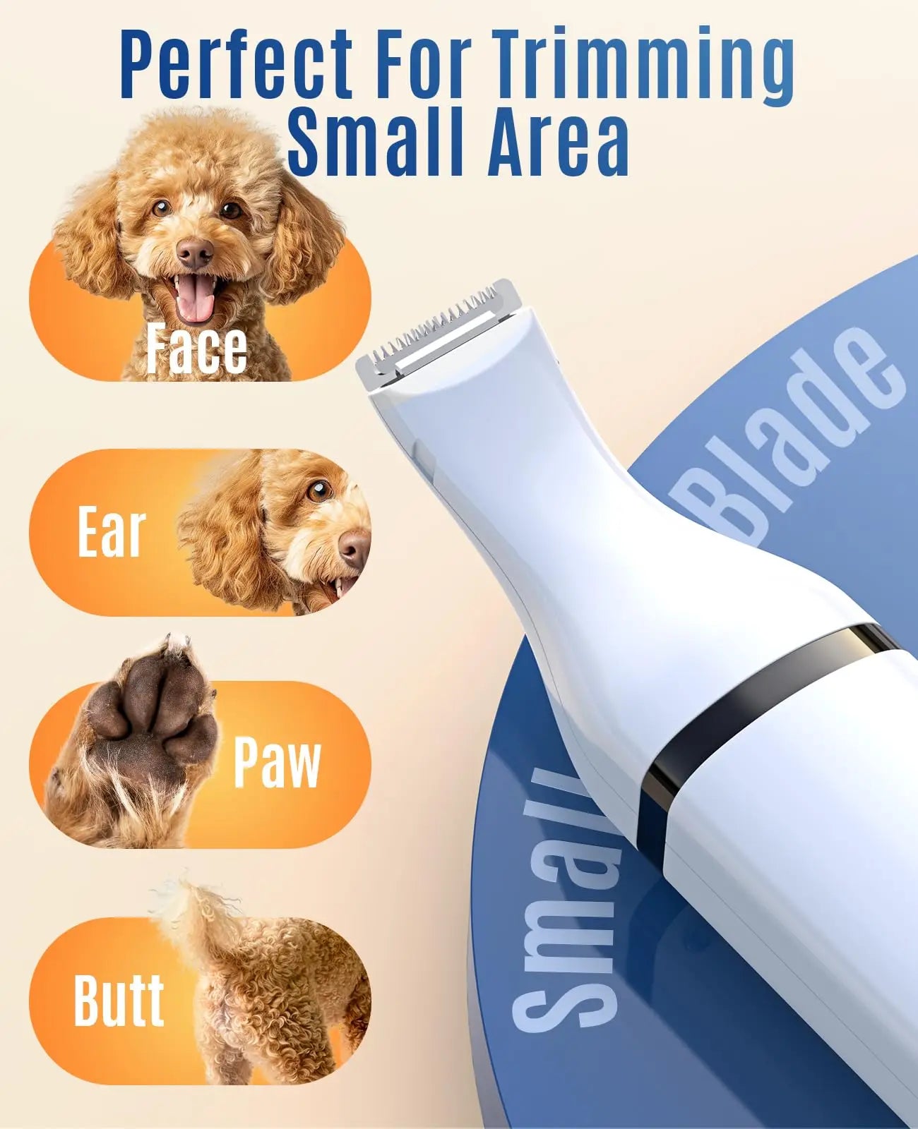 Cordless Dog Clippers with Triple Blades – Low Noise Pet Hair Trimmer for Paws, Eyes, Ears & Face, Small Animal Grooming Shaver