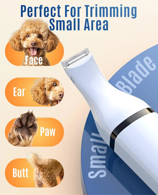 Cordless Dog Clippers with Triple Blades – Low Noise Pet Hair Trimmer for Paws, Eyes, Ears & Face, Small Animal Grooming Shaver