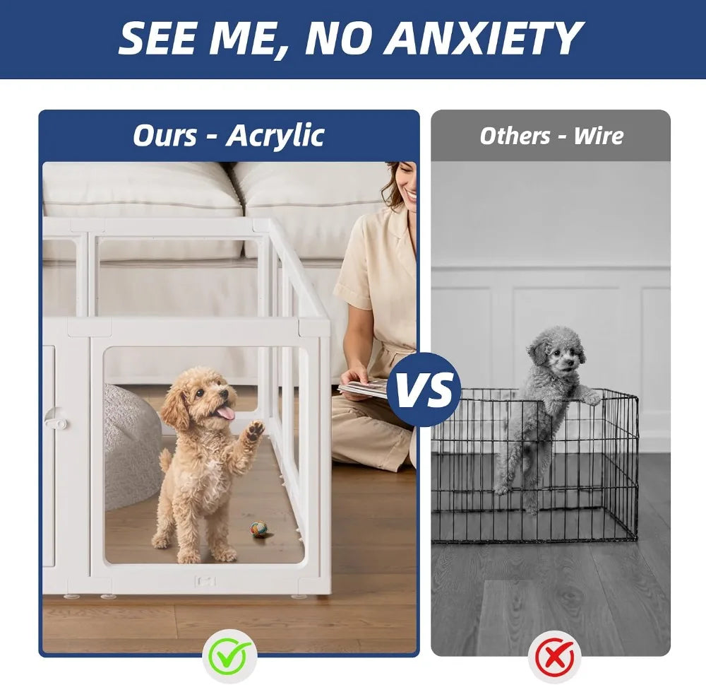 Clear Acrylic Dog Playpen, 10 Panels, Indoor Pet Fence for Puppy, Cat, Rabbit, Small Animals, Safe & Easy Assembly