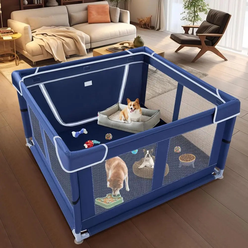 42x42 Inches Puppy Playpen with Gate, Dog Playpen for Puppies or Small Dogs, Indoor & Outdoor, Sturdy Safety Dowith Thickened Fa