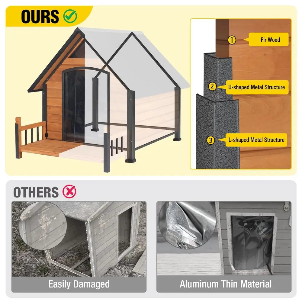 Dog House with AllAround Insulated Liner Weatherproof Puppy Shelter Indoor Dog Kennel, AntiBite Dog Home for Large Breed with P