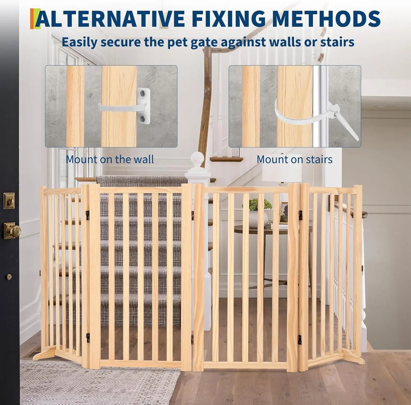 Wooden Freestanding Dog Gate 4 Panel 91cm Tall Collapsible Indoor Pet Fence Solid Pine Wood Step Over Safety Gate for Doorways