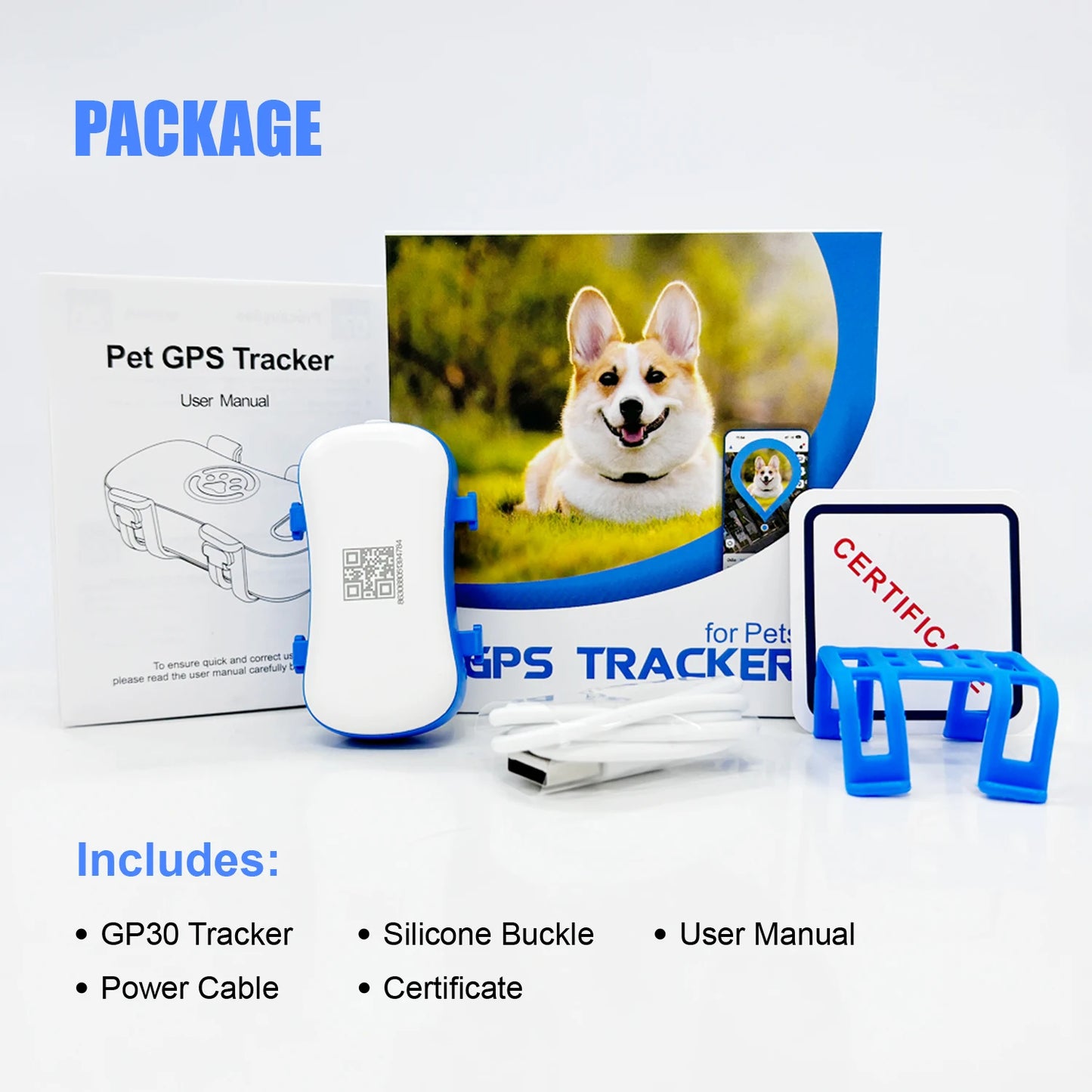 GPS Pet Tracker for Dogs Cats Built-in IoT Sim WiFi Tracking Unlimited Distance QR Code Anti-Lost Locator, Subscription Required