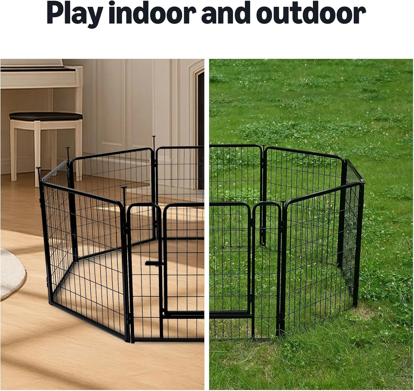 Dog Playpen 8 Panels Metal Fence with Door Foldable for Indoor Outdoor Use 36 Inch Height Black