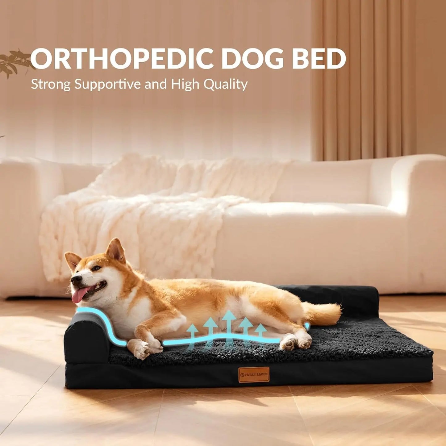 Orthopedic XL Dog Bed 48''X30'', Waterproof L-Shaped Sofa with Removable Cover