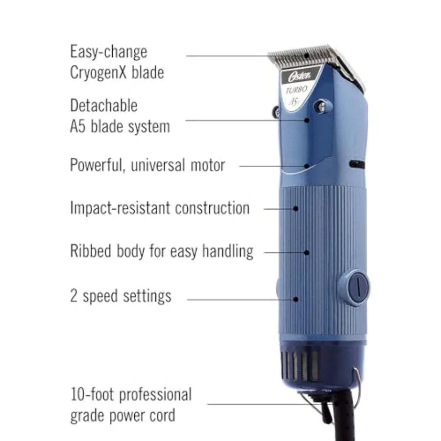 Oster A5 Pet Hair Clippers for Dog Cat Grooming with 2 Speed Settings Detachable Blade Blue