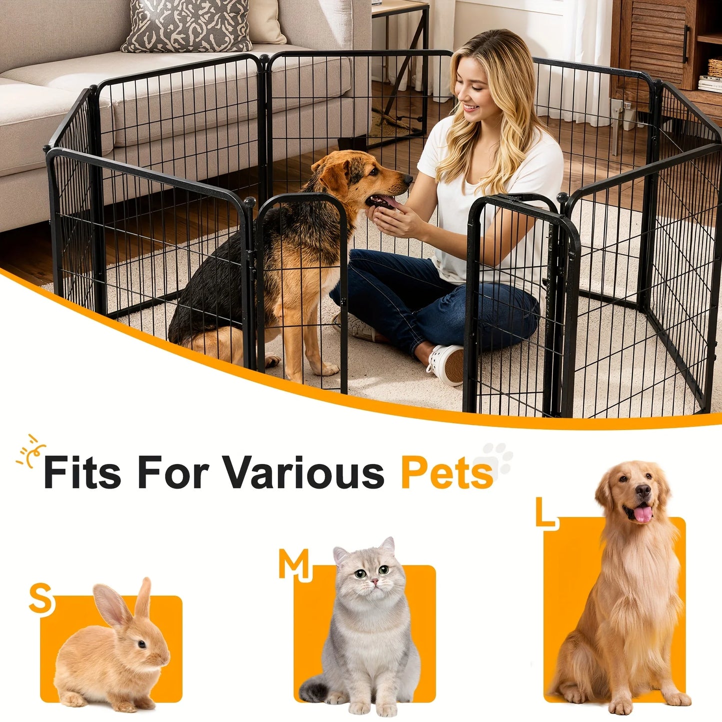 Heavy Duty Metal Dog Playpen, Pet Fence with Gate, for Large/Medium/Small Dogs