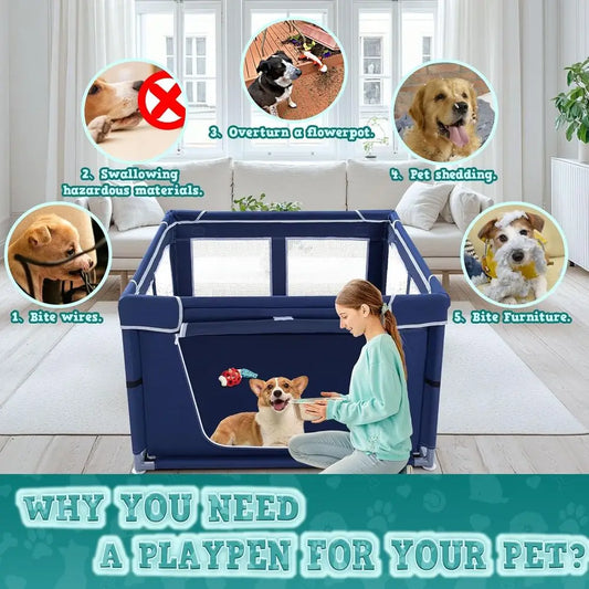 42x42 Inches Puppy Playpen with Gate, Dog Playpen for Puppies or Small Dogs, Indoor & Outdoor, Sturdy Safety Dowith Thickened Fa