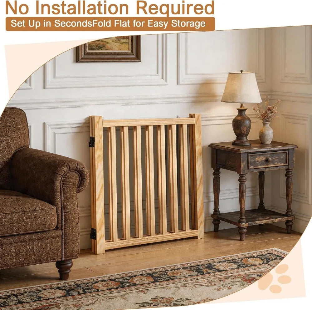 Non-Painted Wooden Freestanding Pet Gate for Dogs, 2-Panel, 23" H, Natural Pine, No Assembly Needed