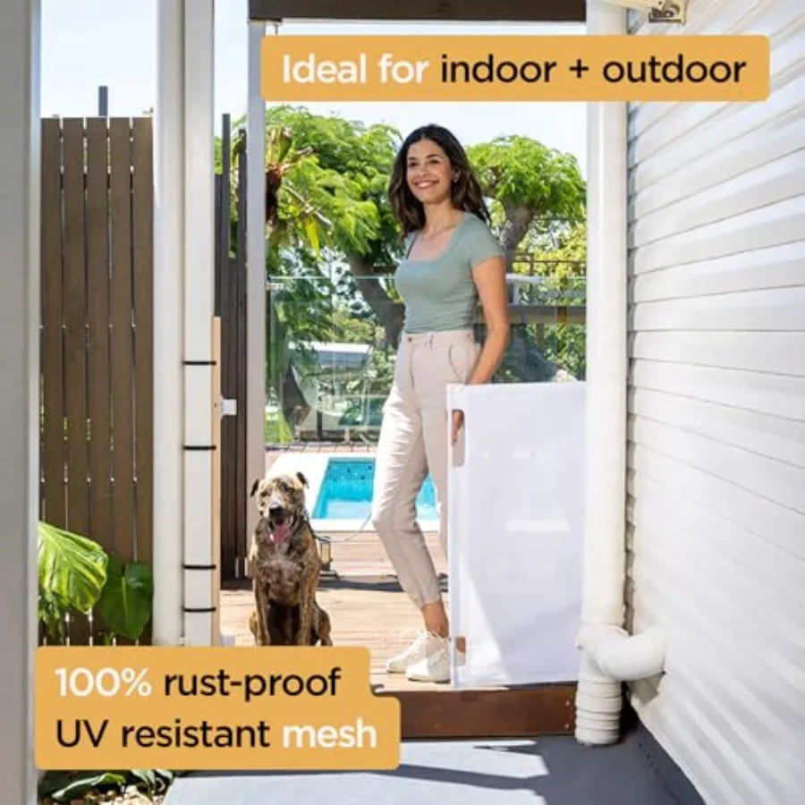 Indoor/Outdoor Paw Proof Retractable Dog Gate 36.6" Tall Extends to 71" Wide