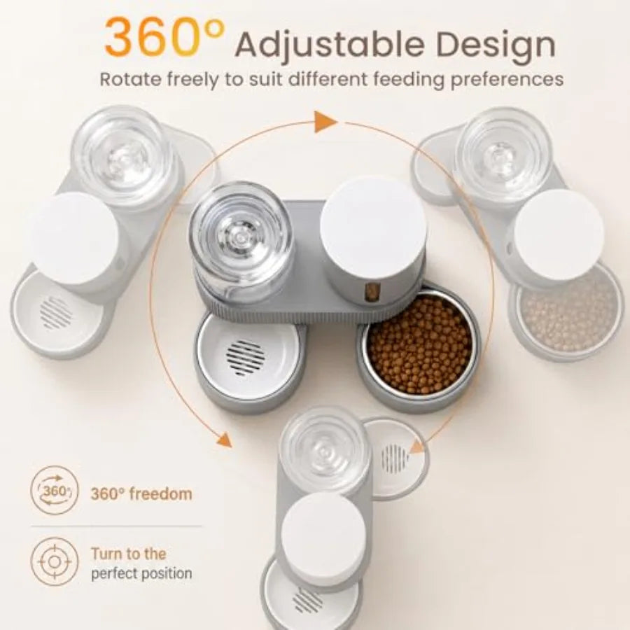 Gravity Cat Feeder 2 Pack Automatic Food Feeder and Water Dispenser Set Detachable Pet Bowl with Silicone Mat and Brush for Cat